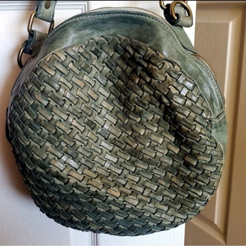 Olive Woven Leather Crossbody Bag